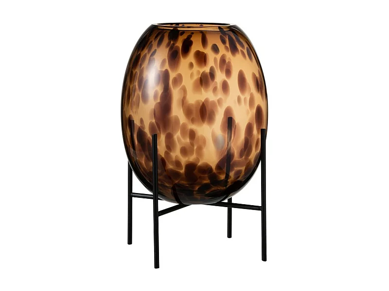Vaso decorativo su piede in vetro - metallo marrone - nero 25x25x38 cm