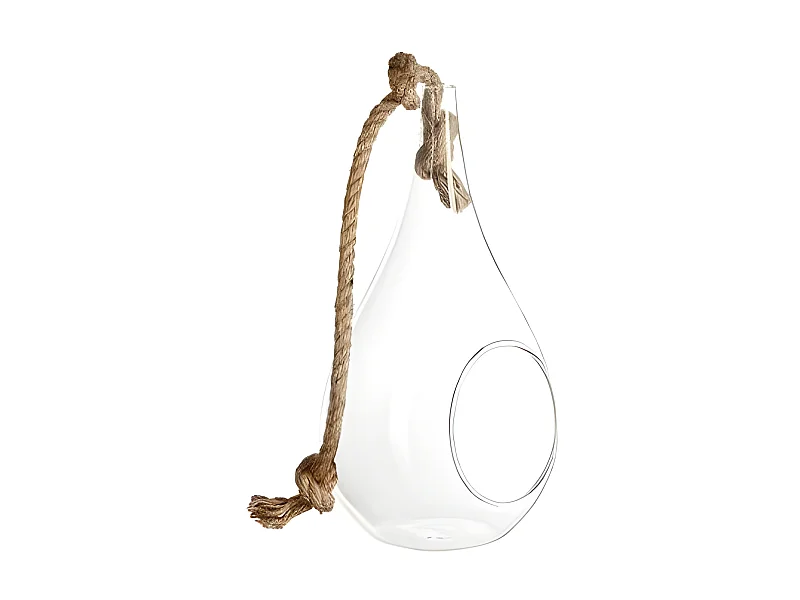 Vase Suspendu & Corde "Goutte" 25cm Transparent
