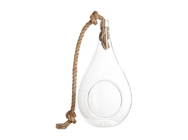 Vase Suspendu & Corde "Goutte" 25cm Transparent