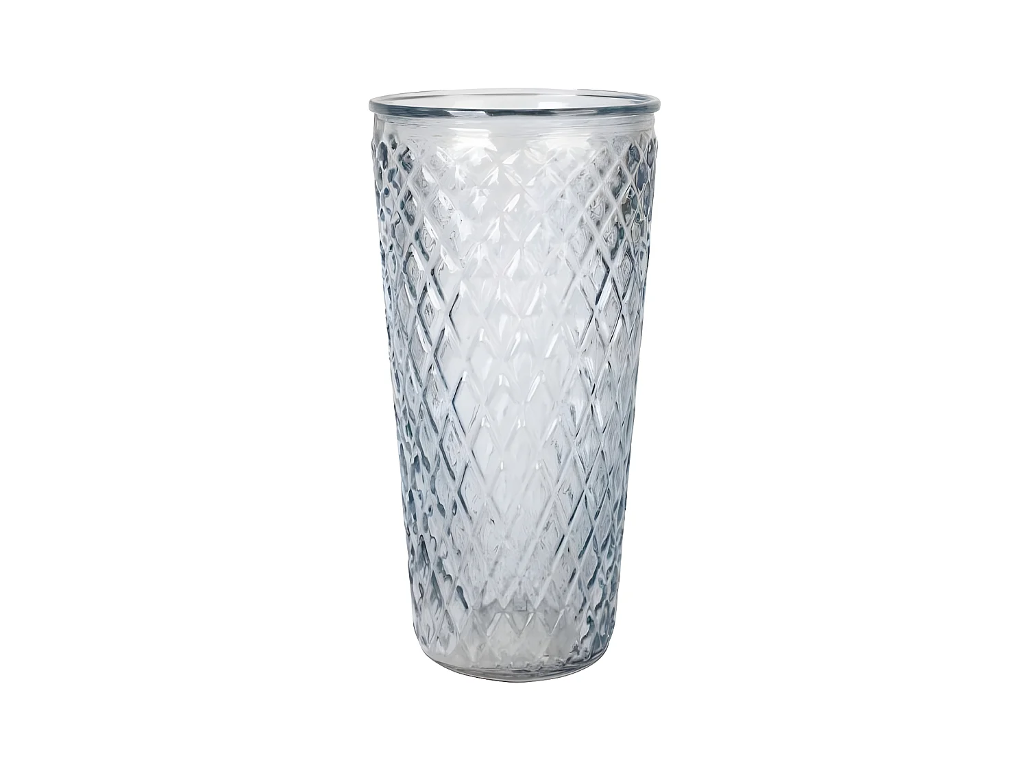 Vase Déco en Verre "Relief Losange" 23cm Bleu Ciel