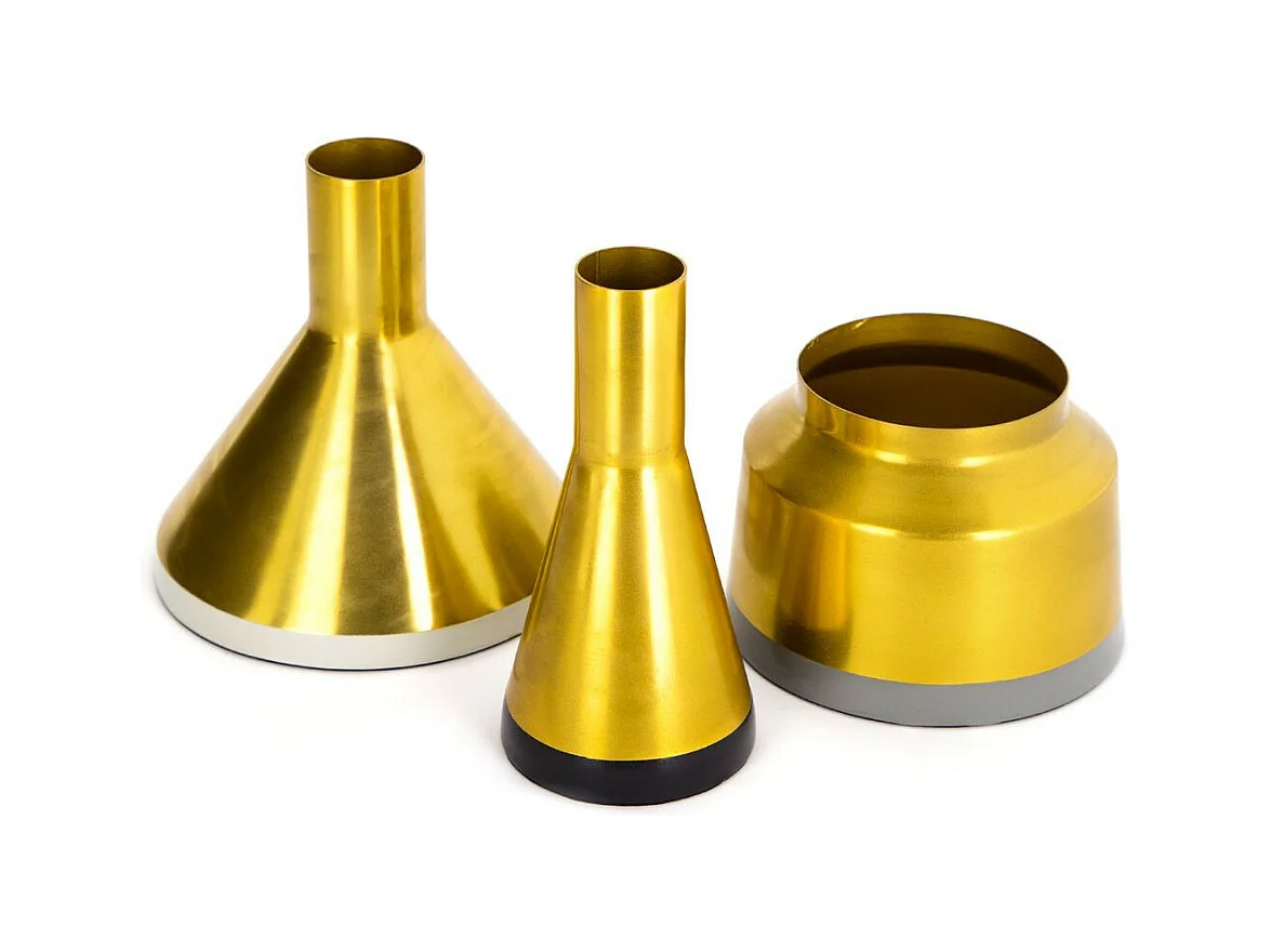 Lot de 3 Vases Déco "Culture" 16cm Blanc & Or