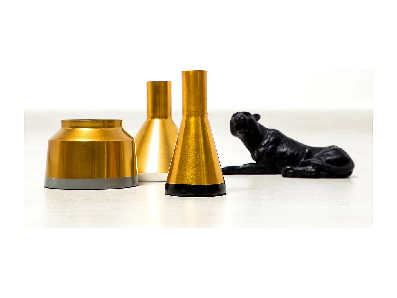 Lot de 3 Vases Déco "Culture" 16cm Blanc & Or