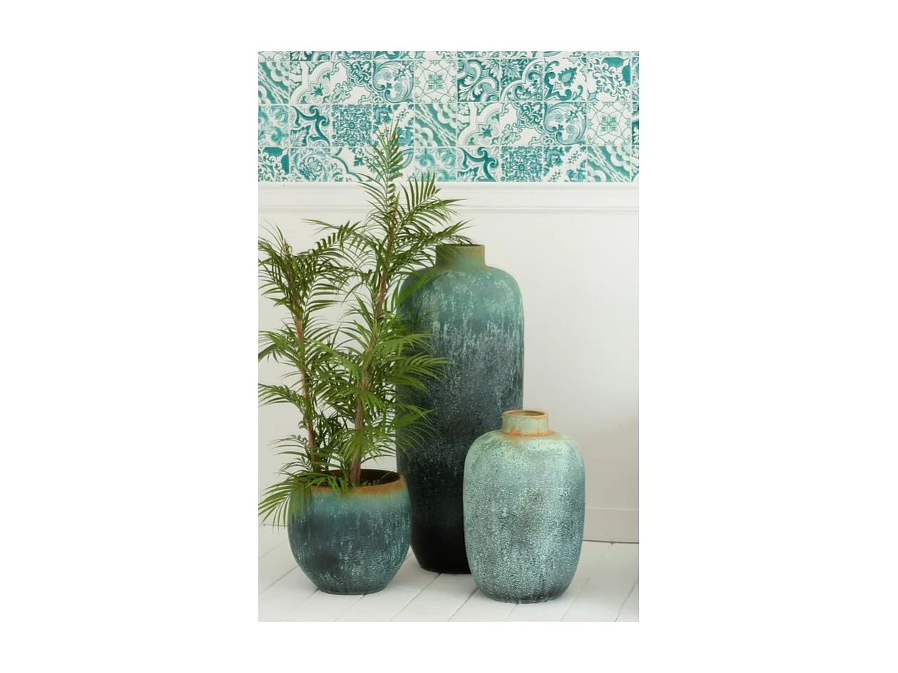 Vaso alto vintage in ceramica blu 33x33x72 cm