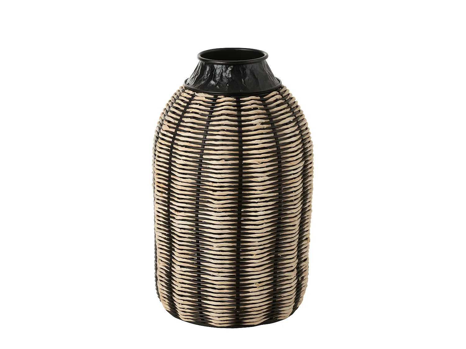 Vase Design en Rotin "Corono" 55cm Noir & Naturel