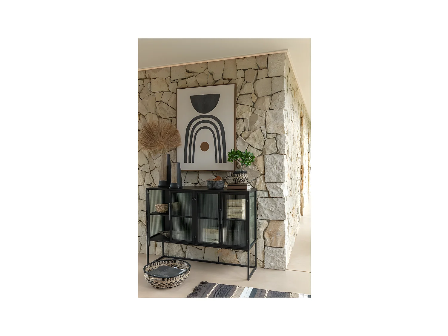 Jarrón largo de cerámica negro 12x12x29 cm