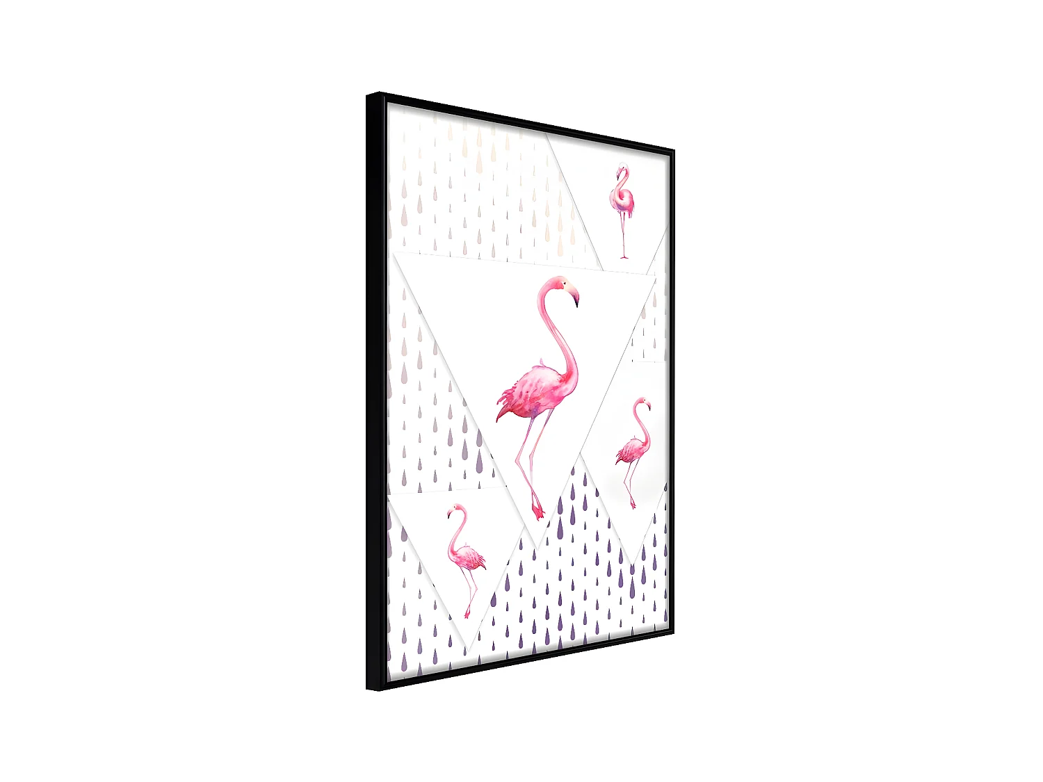 Affiche Murale Encadrée "Flamingos and Triangles" 30 x 42 cm Noir