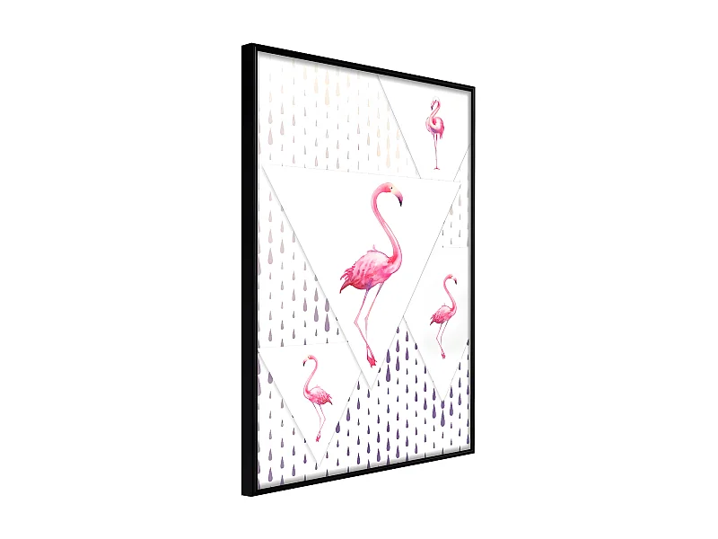 Affiche Murale Encadrée "Flamingos and Triangles" 30 x 42 cm Noir