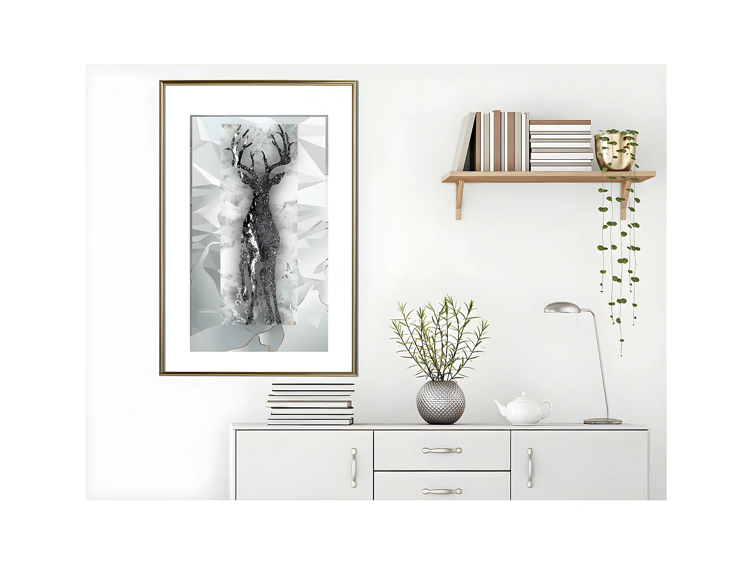 Affiche Murale Encadrée "Crystal Deer" 40 x 60 cm Or