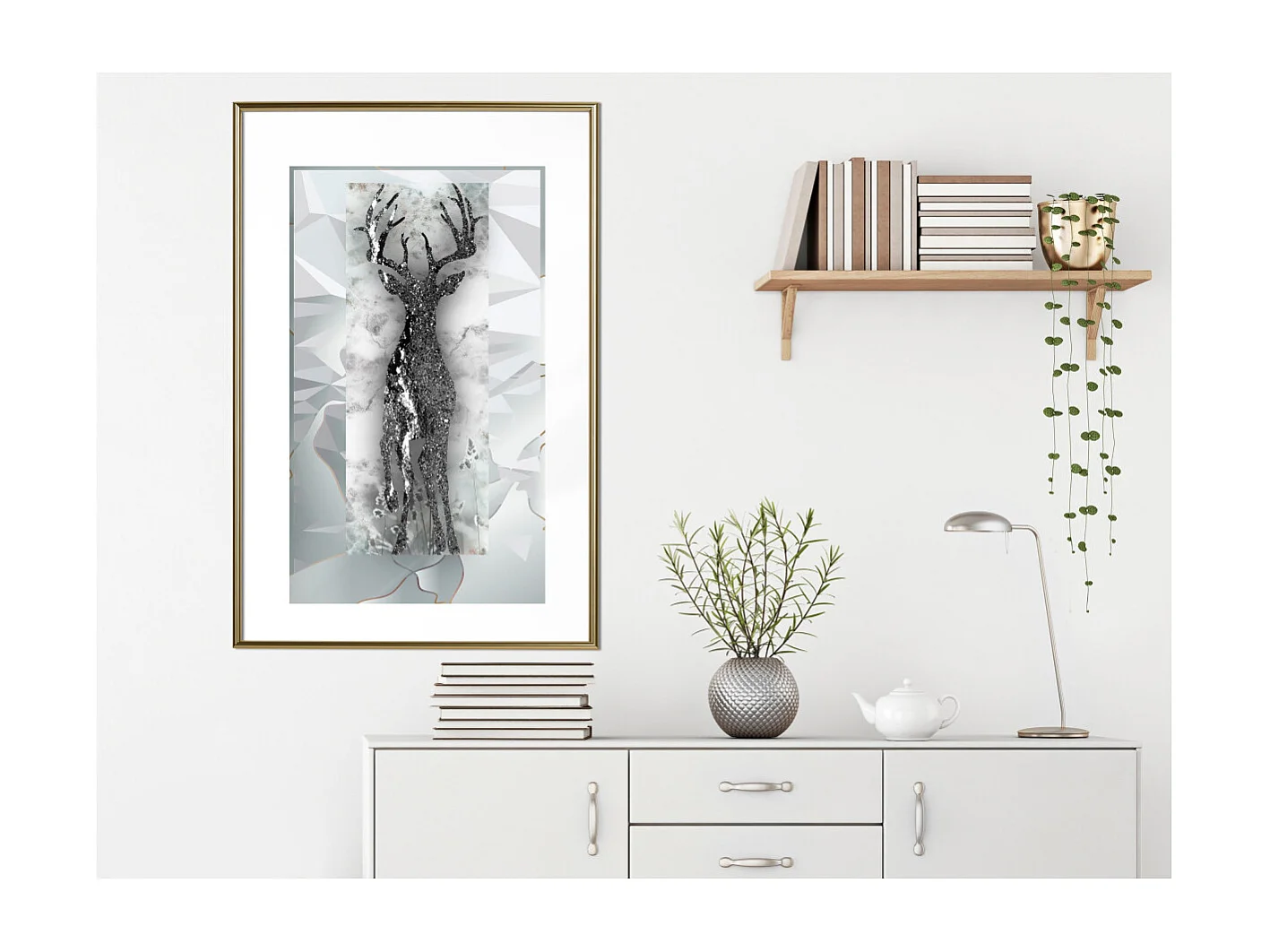 Affiche Murale Encadrée "Crystal Deer" 40 x 60 cm Or