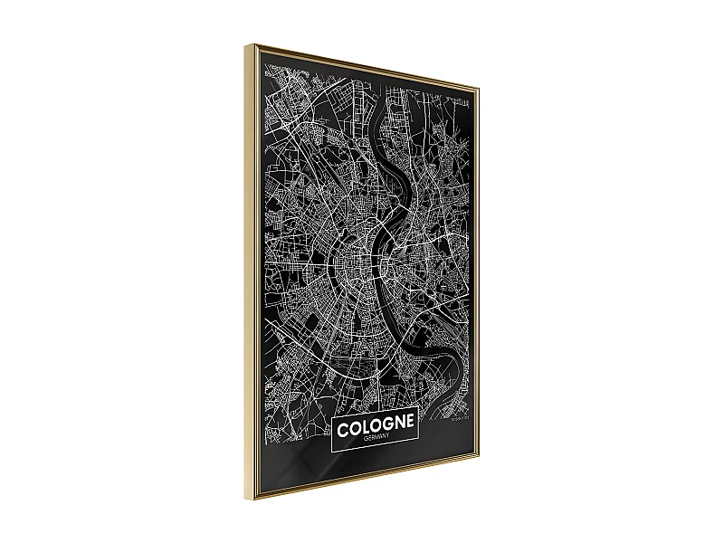 Affiche Murale Encadrée "City Map Cologne Dark" 30 x 42 cm Or