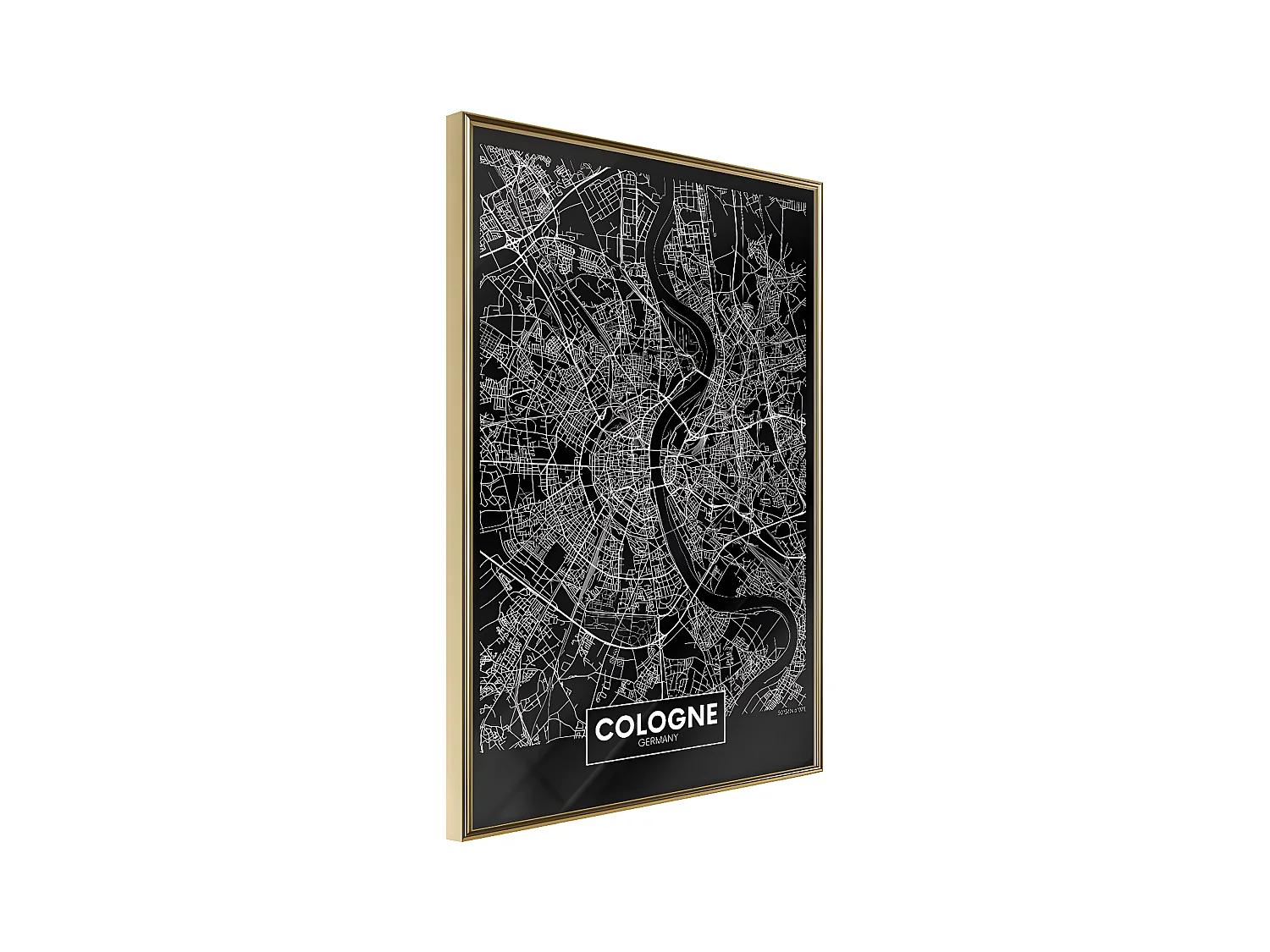 Affiche Murale Encadrée "City Map Cologne Dark" 30 x 42 cm Or