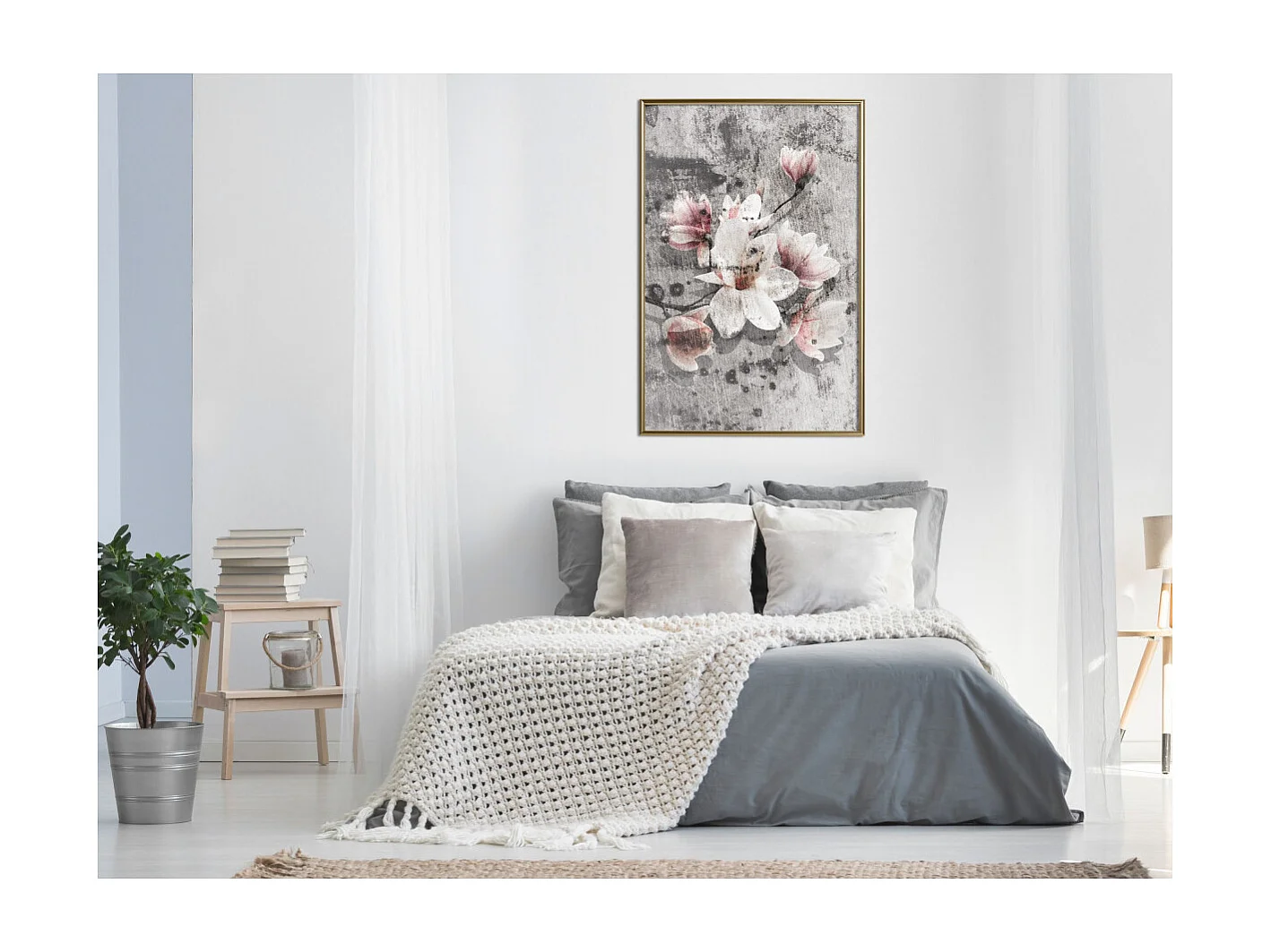 Affiche Murale Encadrée "Flowers on Concrete" 40 x 60 cm Or