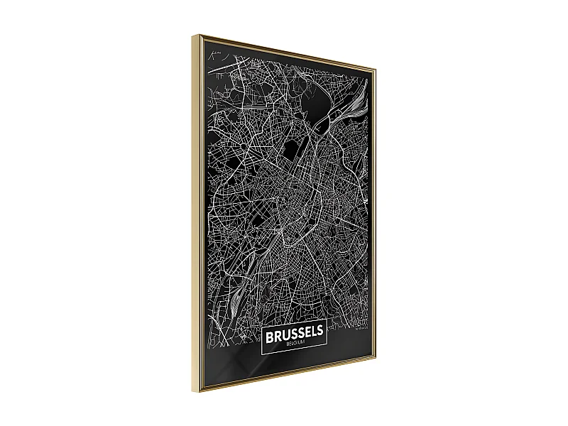 Affiche Murale Encadrée "City Map Brussels Dark" 21 x 30 cm Or