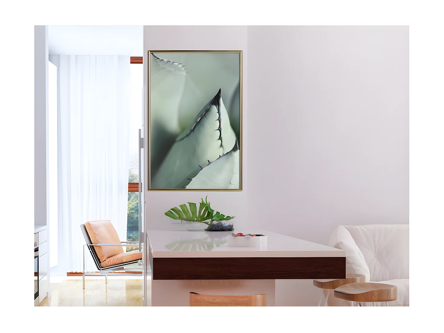 Affiche Murale Encadrée "Young Leaf of Agave" 40 x 60 cm Or