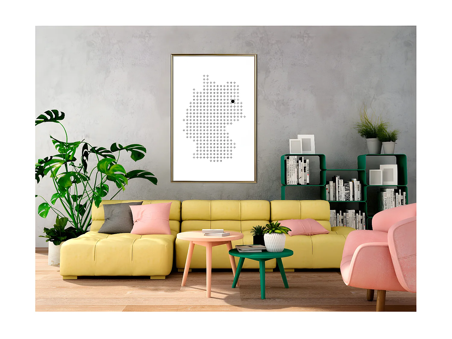 Affiche Murale Encadrée "Pixel Map of Germany" 40 x 60 cm Or