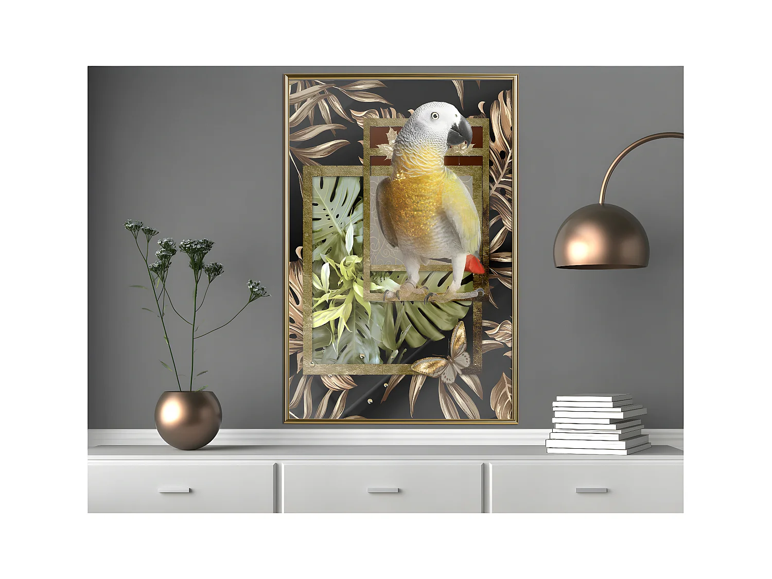 Affiche Murale Encadrée "Composition with Gold Parrot" 40 x 60 cm Or