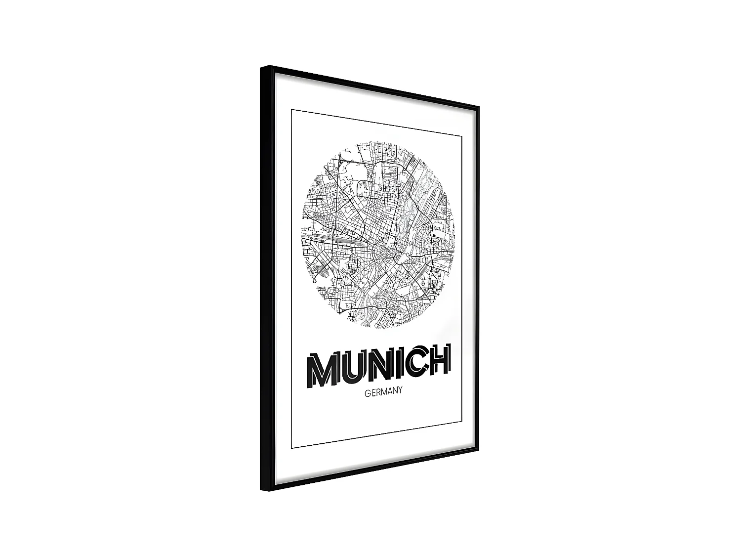 Affiche Murale Encadrée "City Map Munich Round" 21 x 30 cm Noir