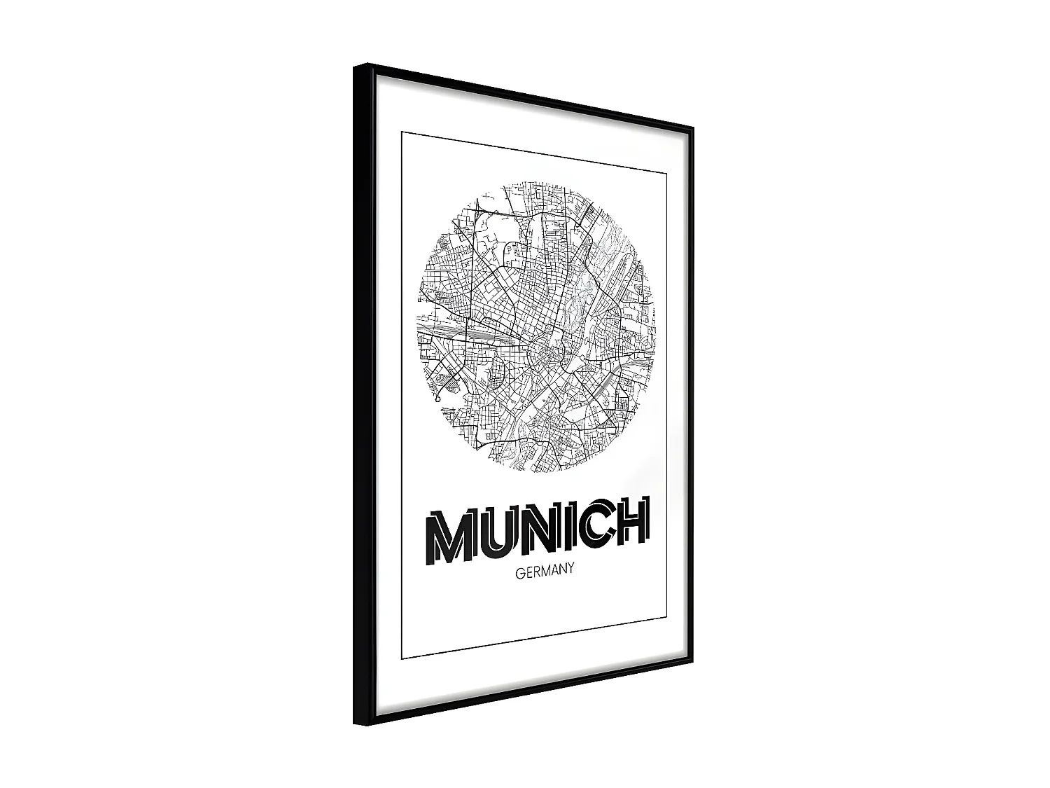 Affiche Murale Encadrée "City Map Munich Round" 21 x 30 cm Noir