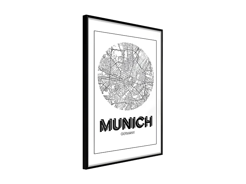 Affiche Murale Encadrée "City Map Munich Round" 21 x 30 cm Noir