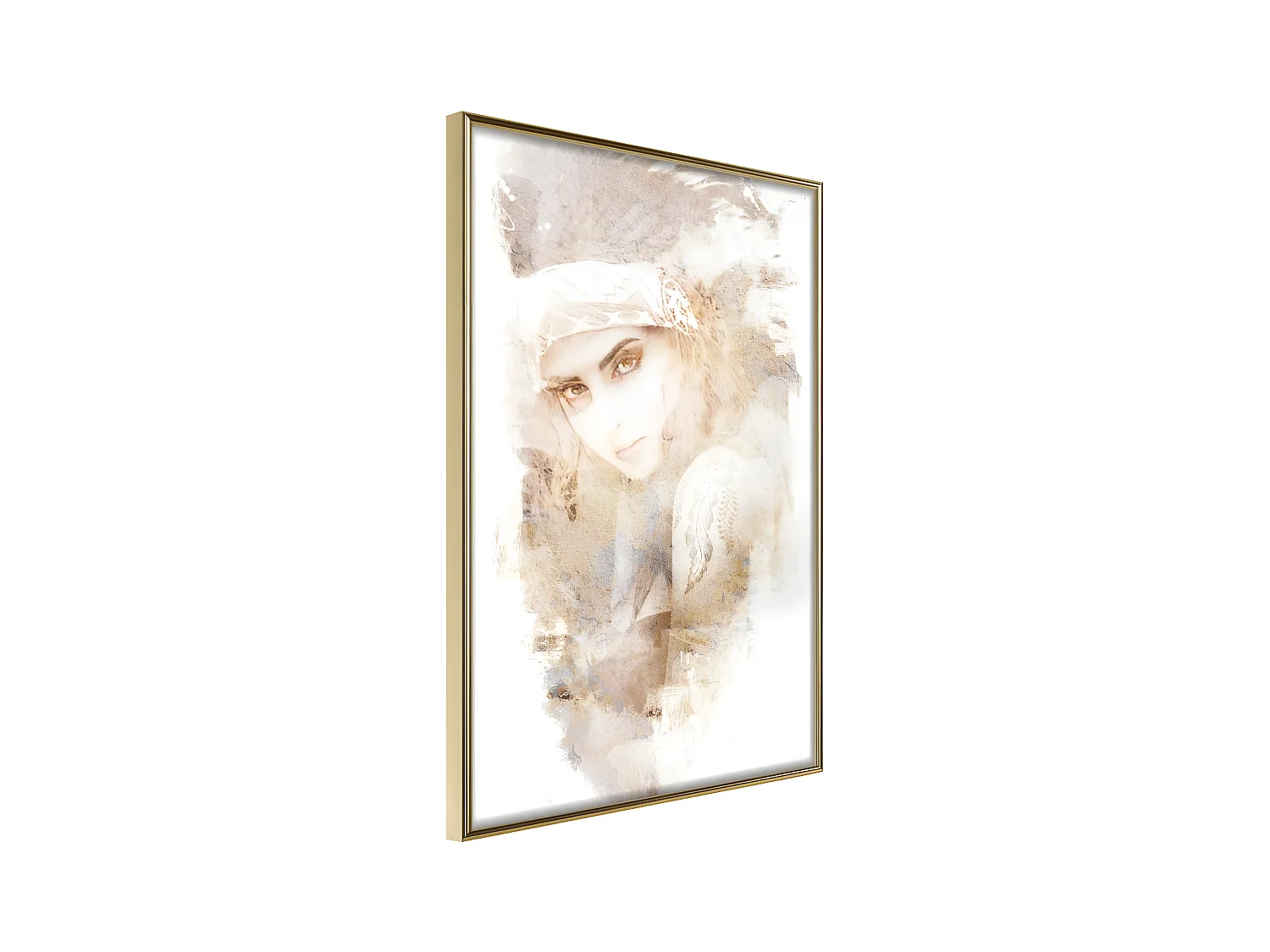 Affiche Murale Encadrée "Mysterious Look Beige" 21 x 30 cm Or