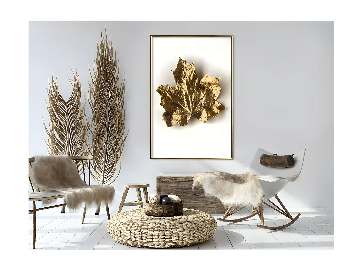 Affiche Murale Encadrée "Dried Maple Leaf" 40 x 60 cm Or