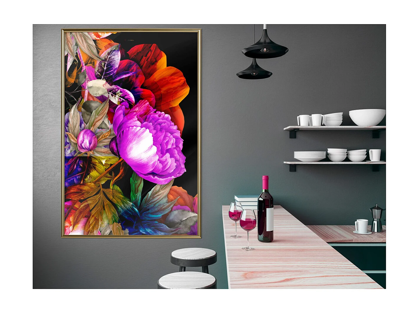 Affiche Murale Encadrée "Flower Sonata II" 40 x 60 cm Or