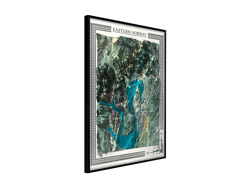 Affiche Murale Encadrée "Raised Relief Map Eastern Norway" 21 x 30 cm Noir