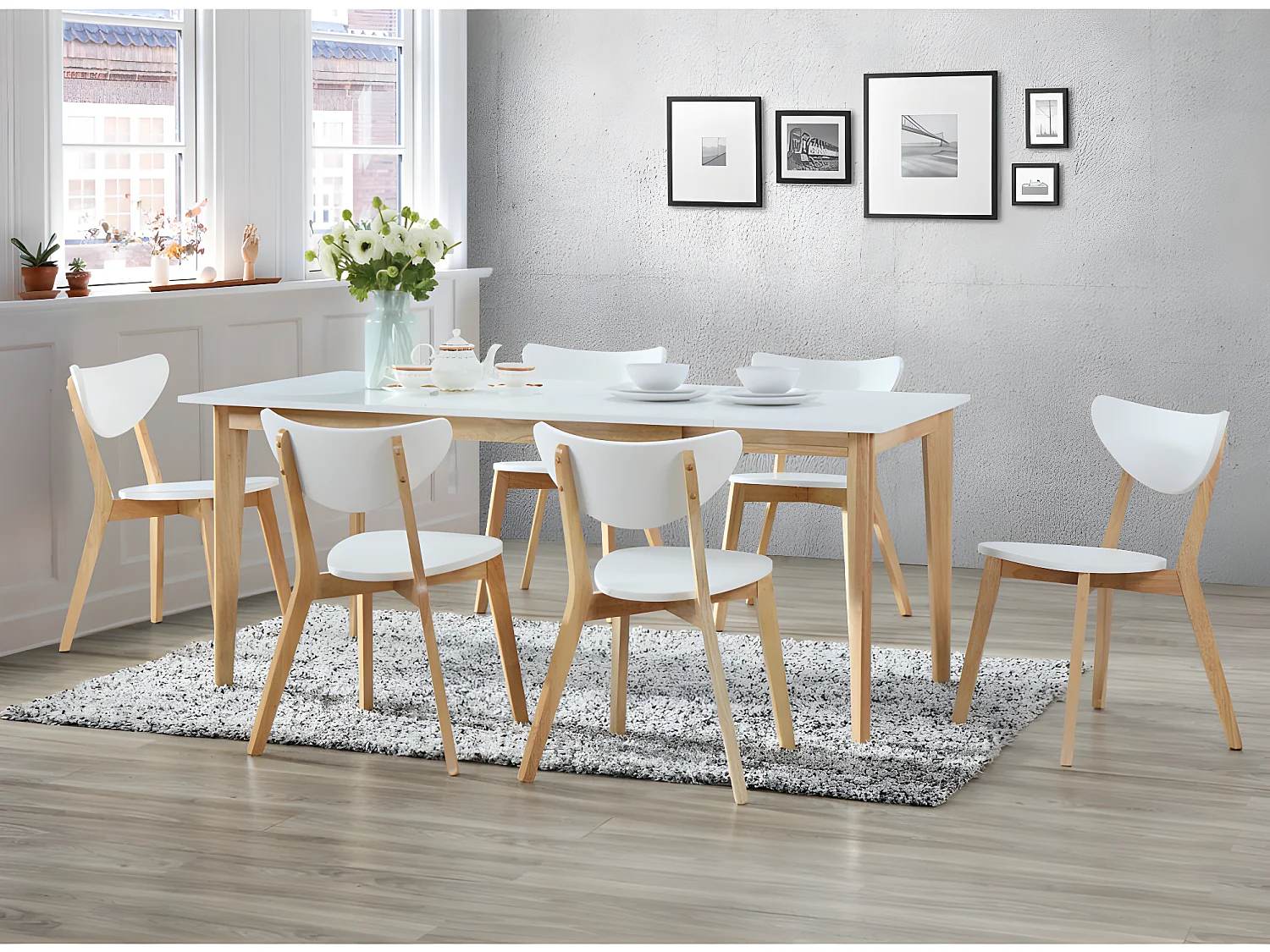 Lot de 2 chaises CARINE - Hévéa massif et MDF - Blanc