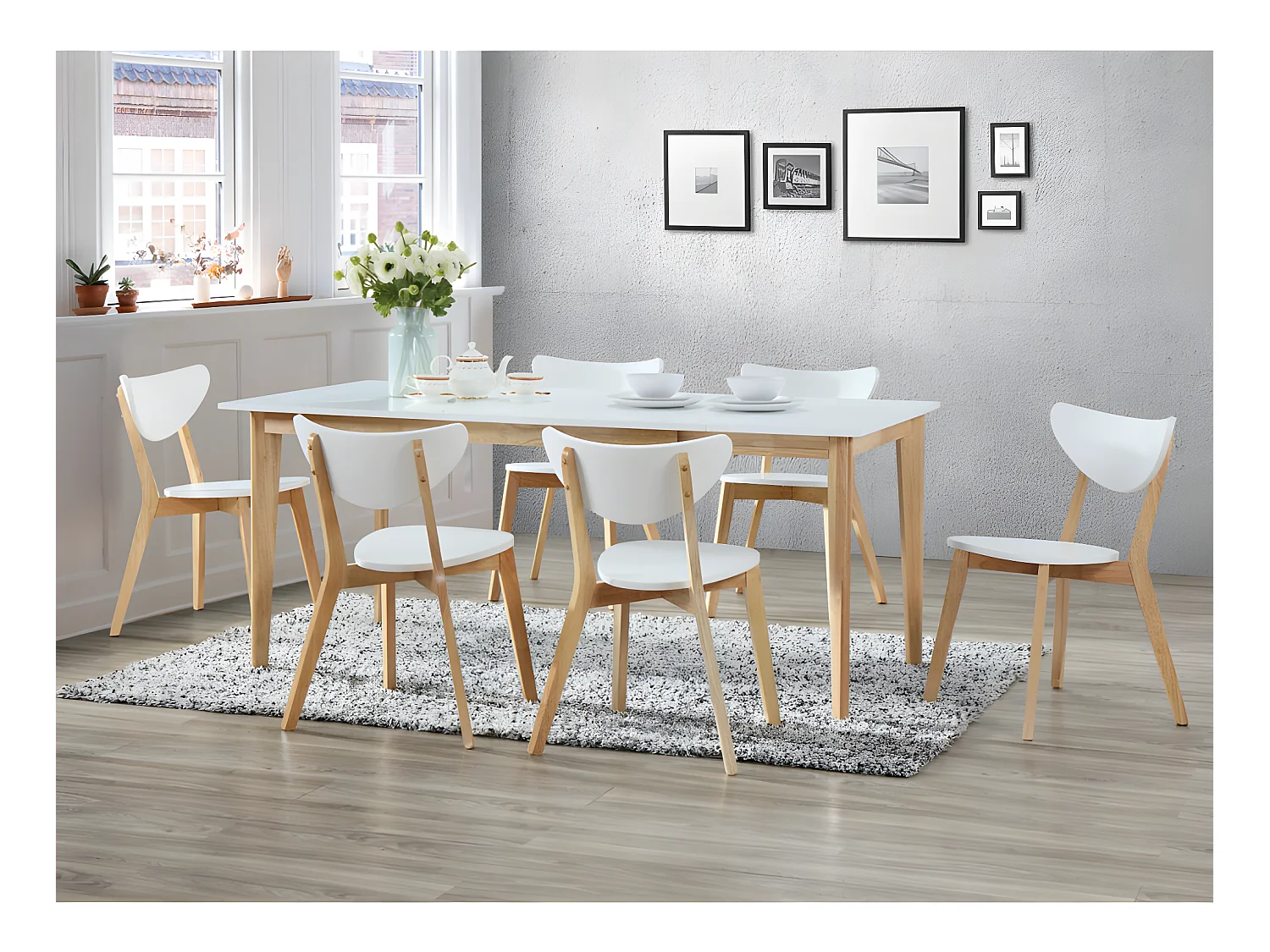 Sæt med 2 CARINE stole - Massivt heveatræ og MDF - Hvid