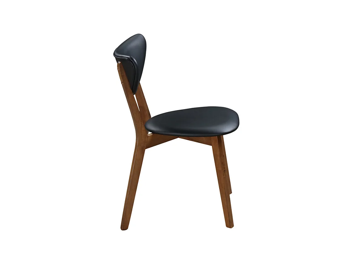 Lot de 2 chaises en simili et bois d'hévéa naturel foncé - Noir - LISETTE