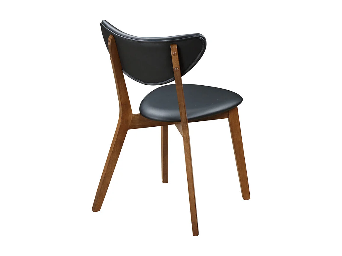 Lot de 2 chaises en simili et bois d'hévéa naturel foncé - Noir - LISETTE