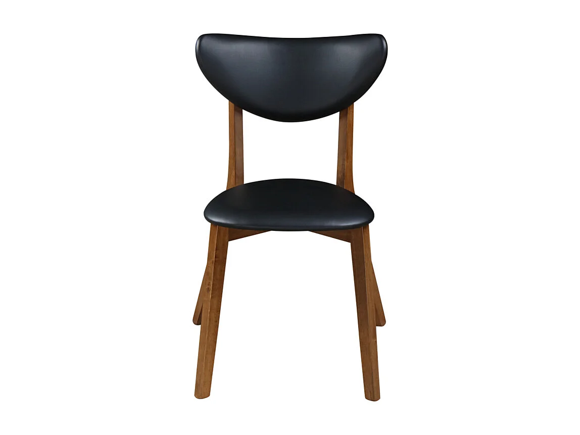 Lot de 2 chaises en simili et bois d'hévéa naturel foncé - Noir - LISETTE