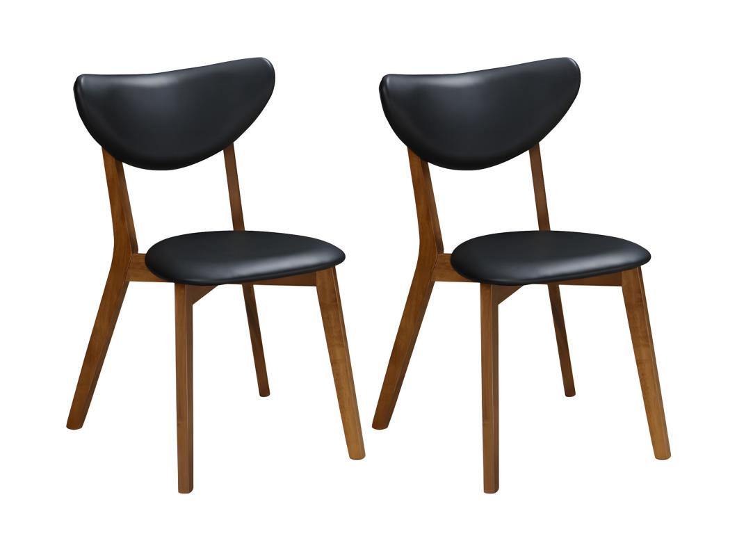 Set van 2 stoelen LISETTE - Massief heveahout en kunstleer - Walnoot en zwart