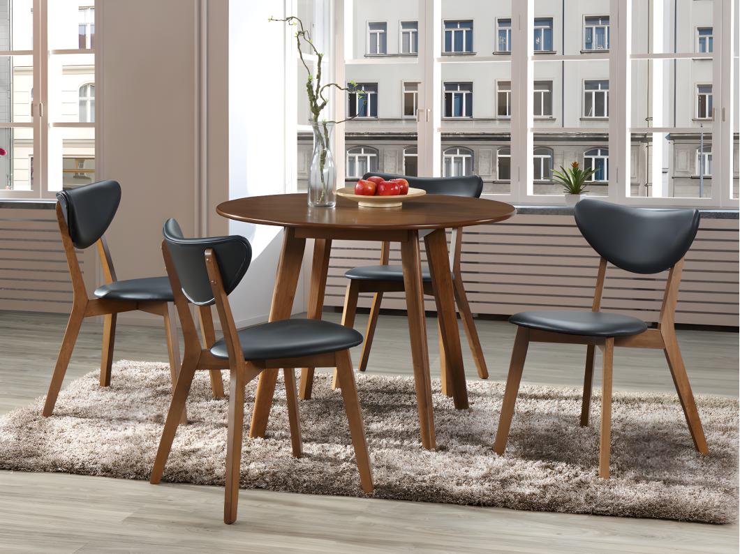 Set van 2 stoelen LISETTE - Massief Hévéa hout & kunstleer - Walnoot en zwart