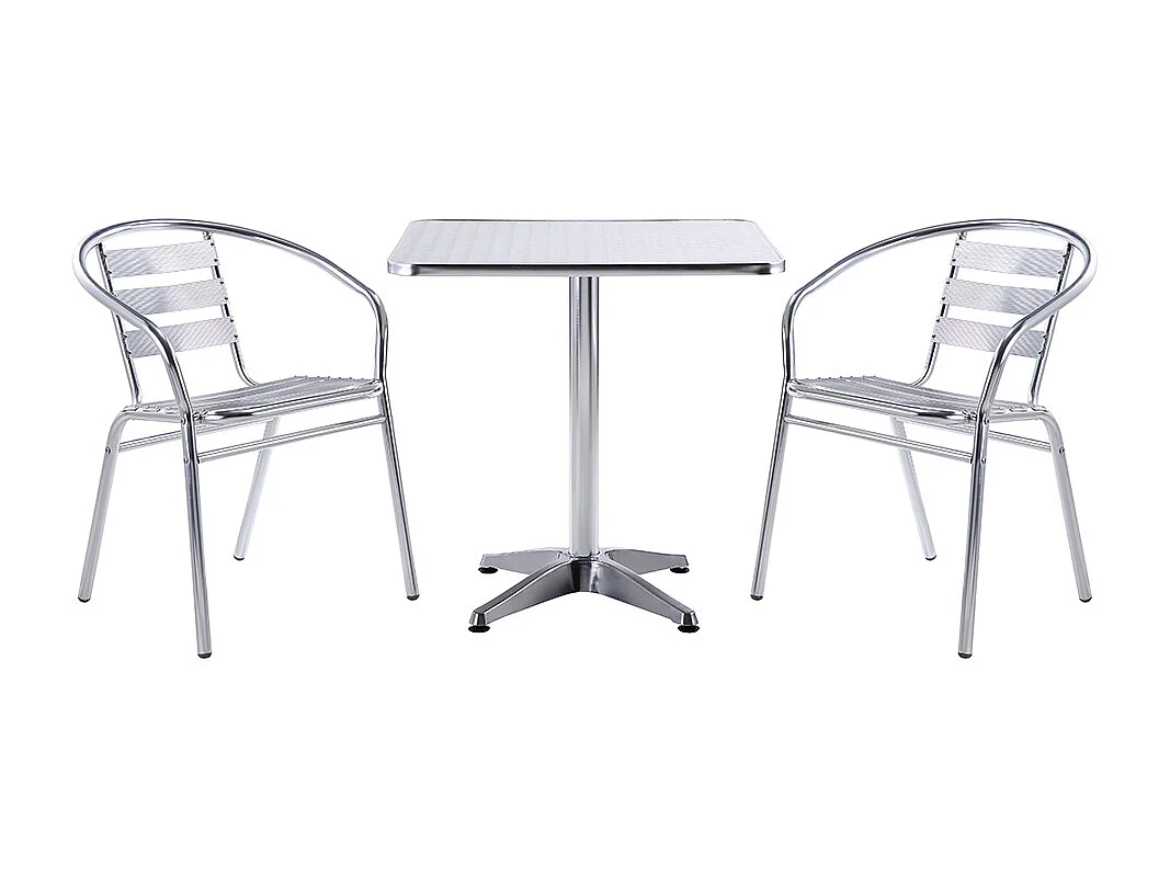 Sala de jantar de jardim em alumínio: uma pequena mesa quadrada e 2 cadeiras - MONTMARTRE
