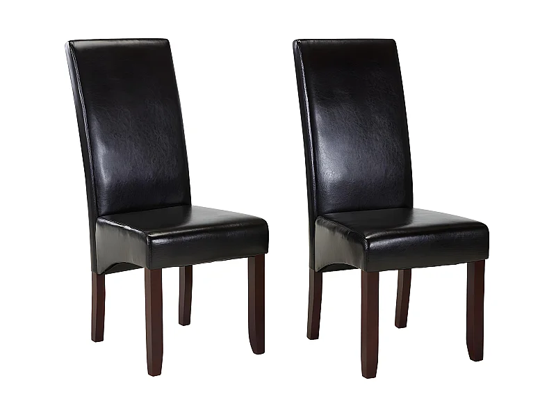 Lot de 2 chaises ROVIGO - Simili marron brillant - Pieds bois foncé