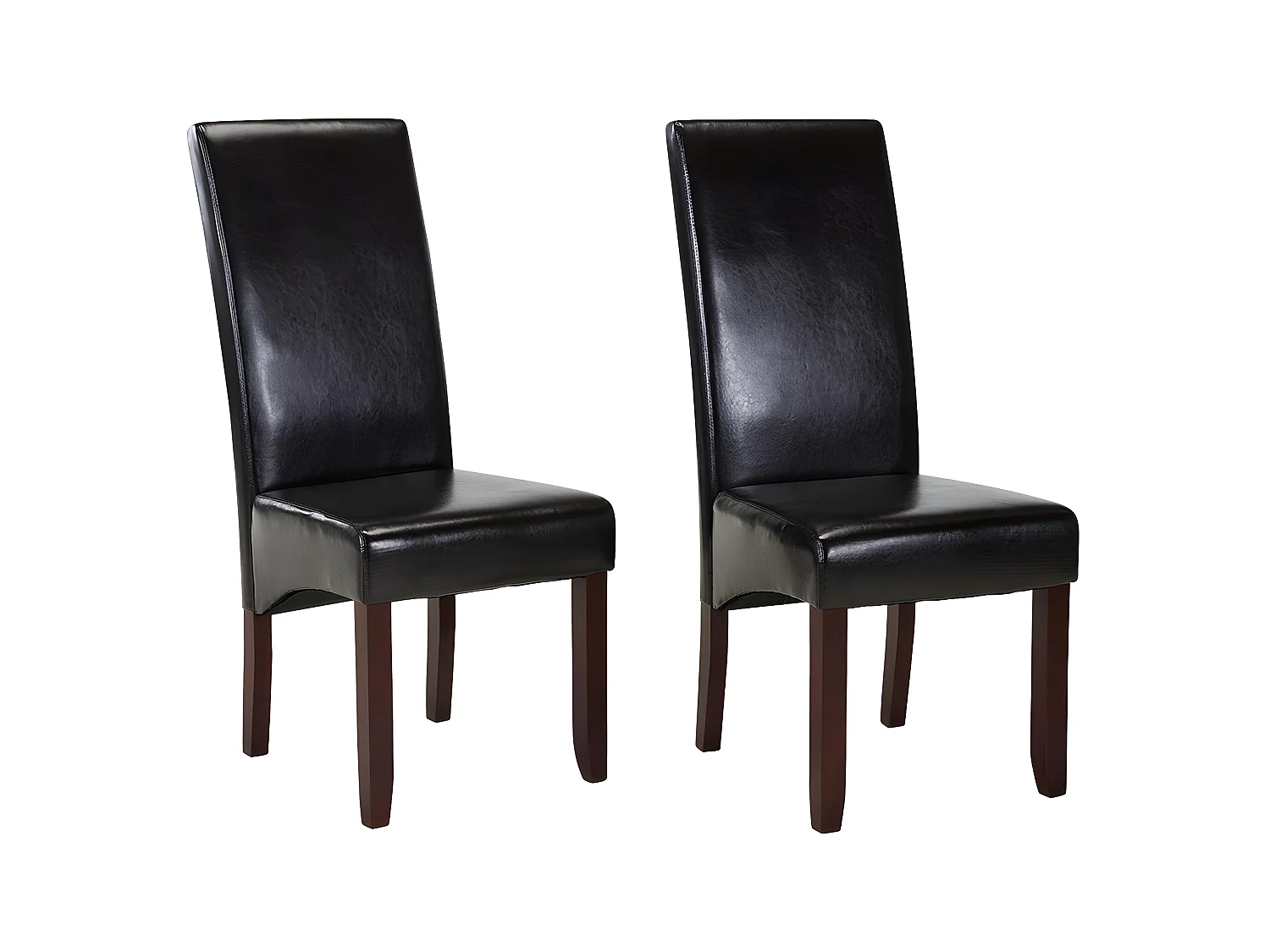 Lot de 2 chaises ROVIGO - Simili marron brillant - Pieds bois foncé