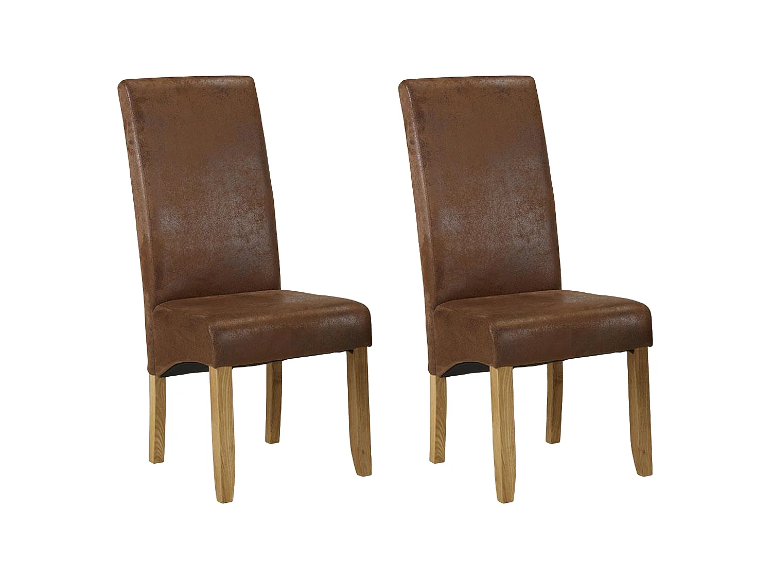 Lot de 2 chaises SANTOS - Microfibre aspect cuir vieilli - Pieds bois clair