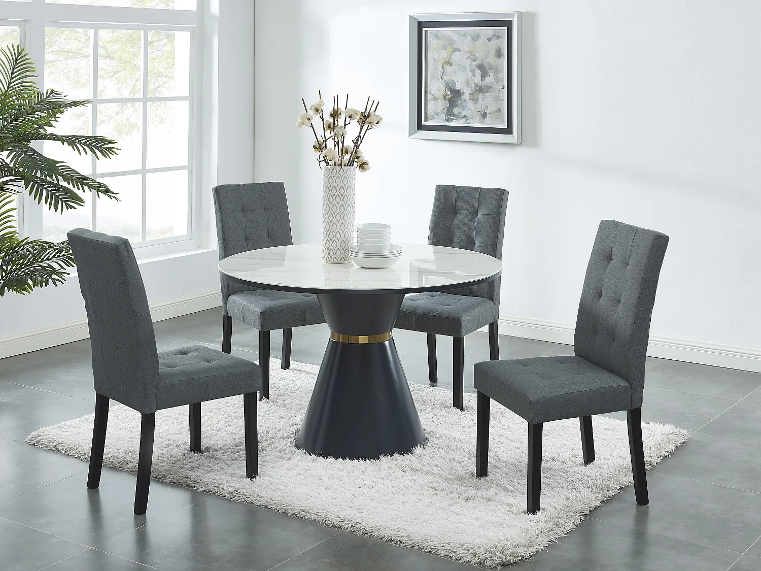 Conjunto de 2 sillas VILLOSA - Tela gris y Patas de madera oscura