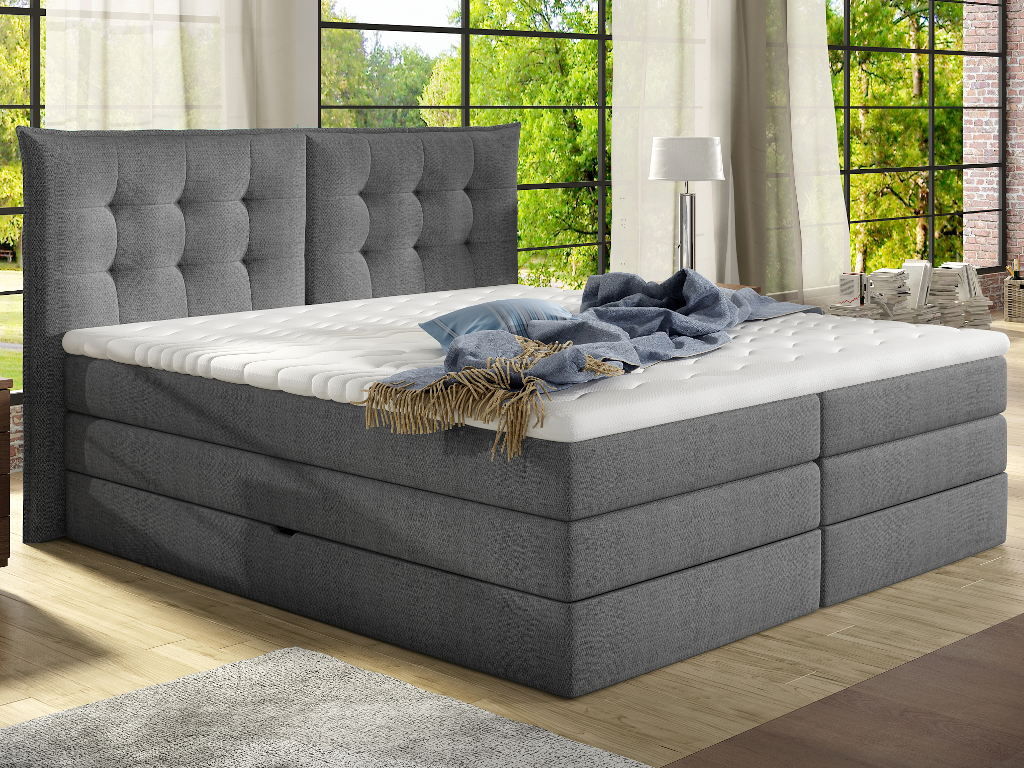 Boxspringbett Stoff mit Topper PLAISIR - 160 x 200 cm - Grau