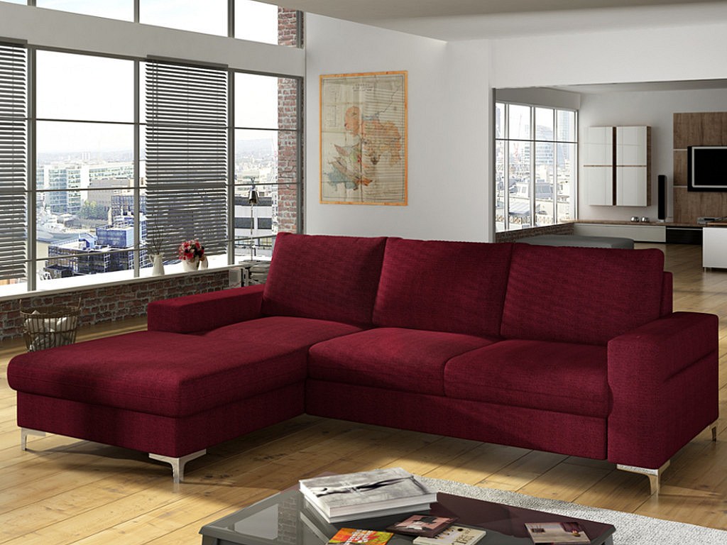 Ecksofa mit Schlaffunktion CHONA - Stoff - Bordeauxrot - Ecke Links