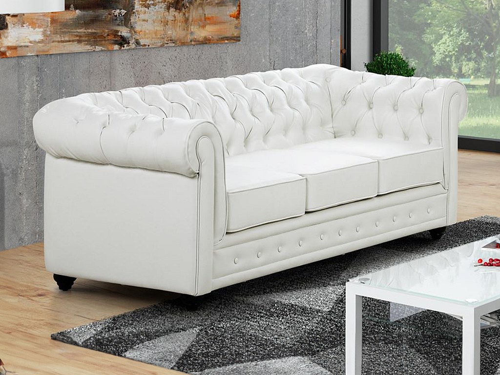 Sofa 3-Sitzer - Kunstleder - Weiß - CHESTERFIELD