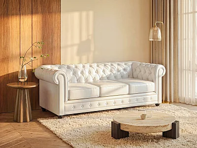 3-sits soffa i läderimitation CHESTERFIELD - Vit