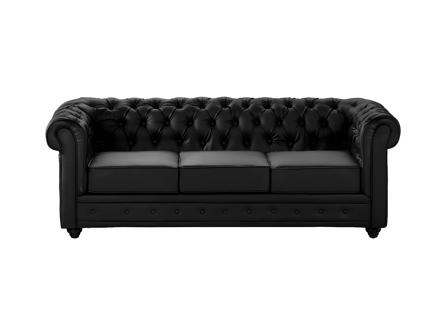 Kanapa 3-osobowa z ekoskóry CHESTERFIELD- Czarny