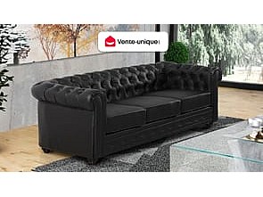 3-sitssoffa i svart konstläder CHESTERFIELD