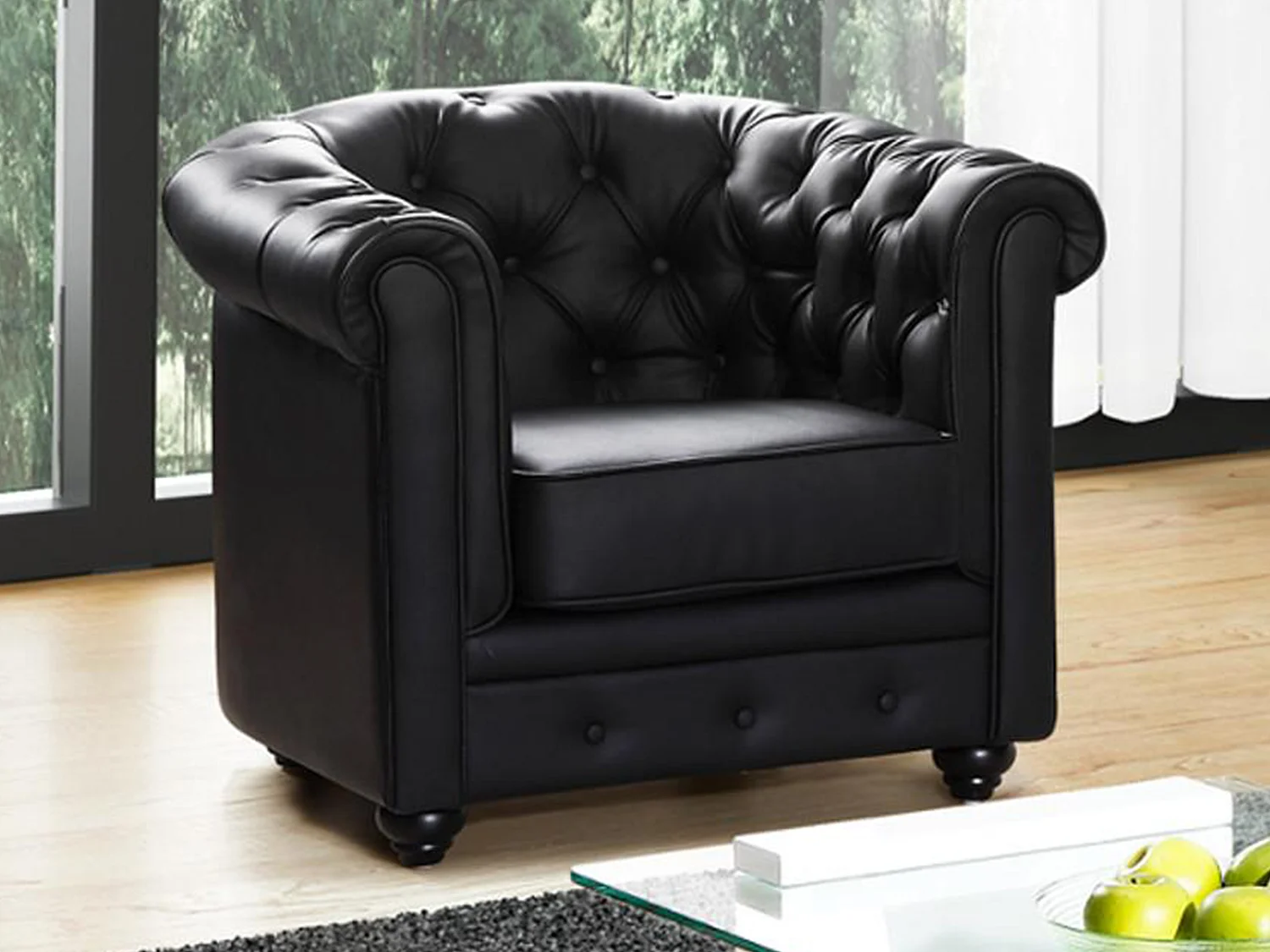 Sillón CHESTERFIELD - Piel sintética - Negro