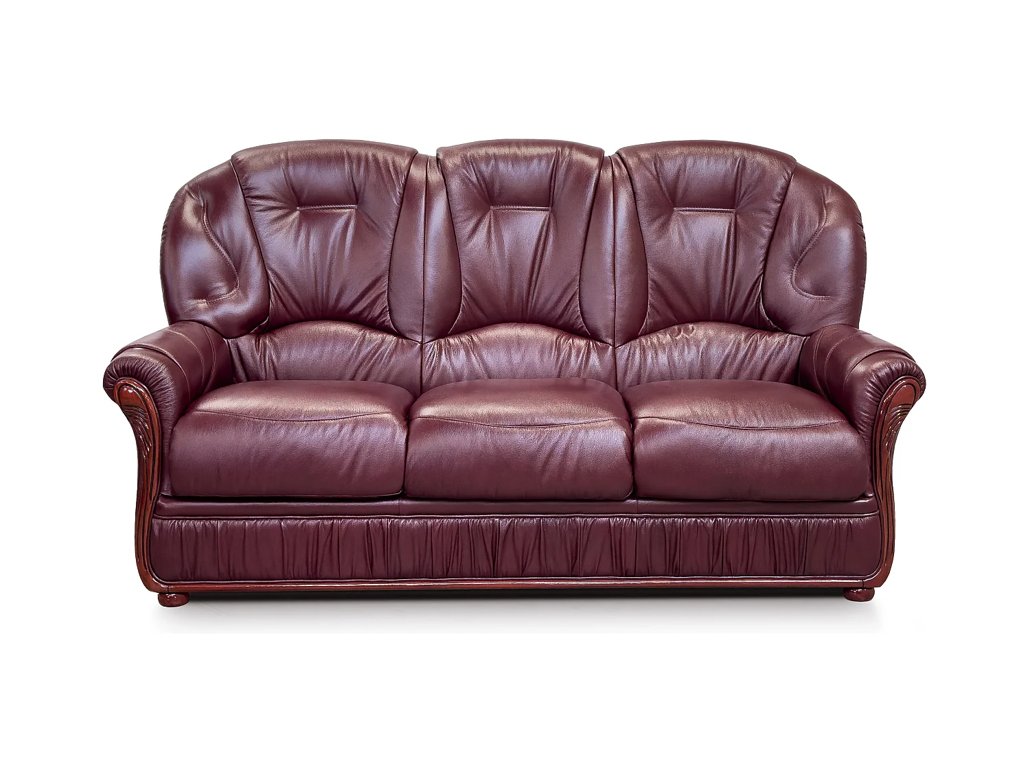 Sofá 3 plazas 100% piel de búfalo DAPHNE - granate