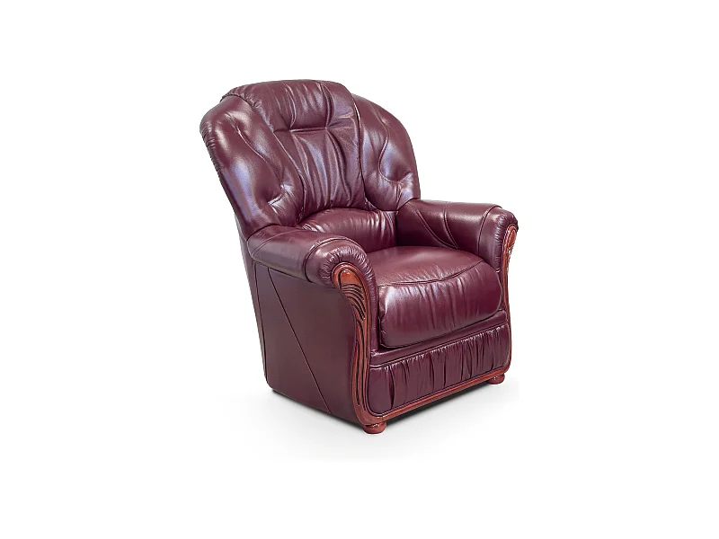 Fotel 100% skóry bawolej DAPHNE - Kolor: bordowy
