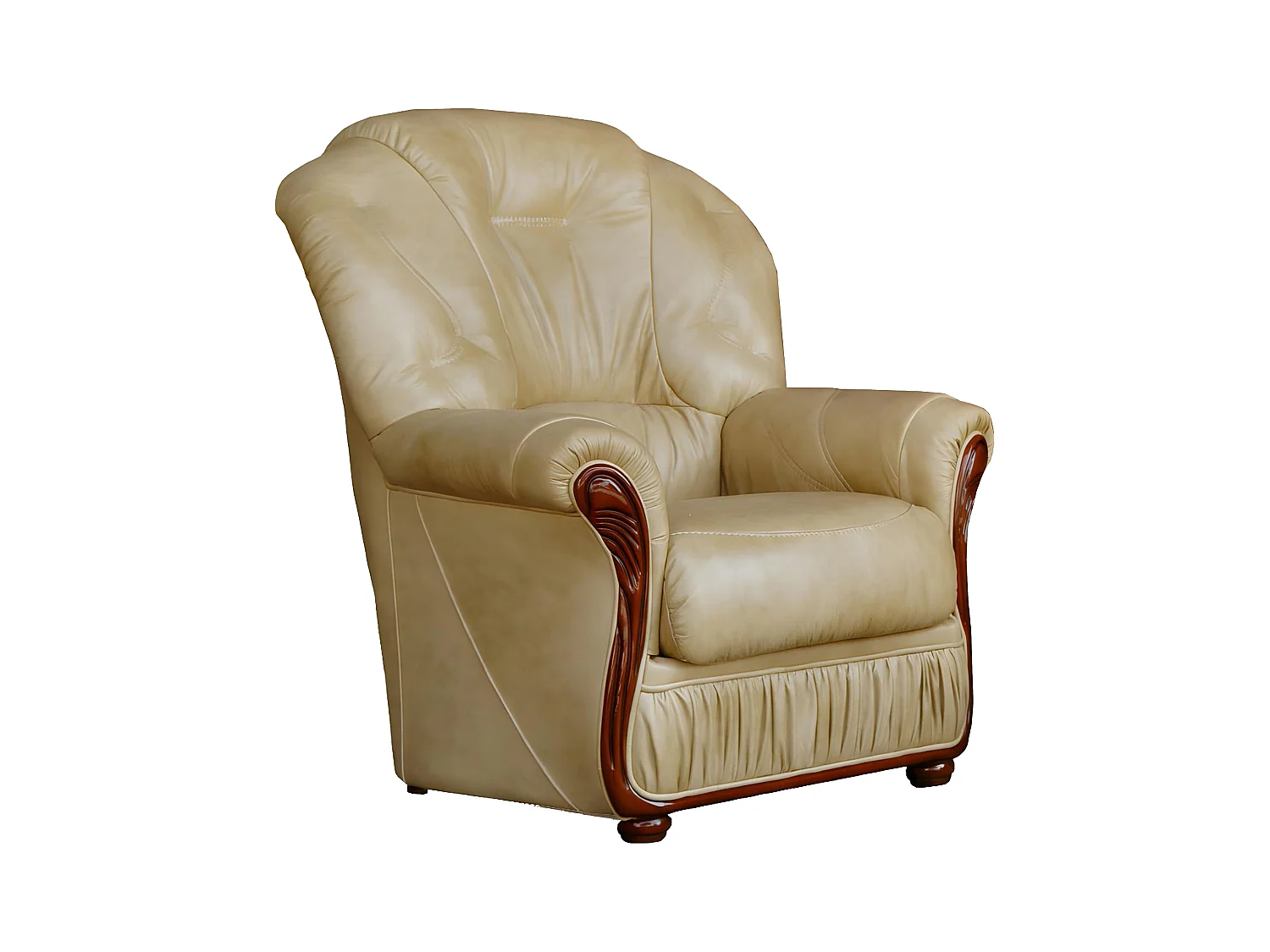 Fauteuil 100% cuir de buffle beige DAPHNE