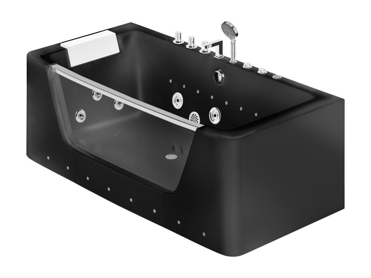 Whirlpool-Badewanne halb freistehend mit LED-Beleuchtung - Schwarz - DYONA günstig online kaufen